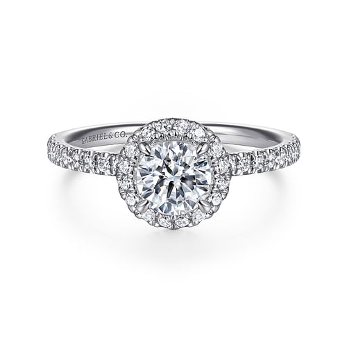 14K White Gold Round Halo Diamond Engagement Ring