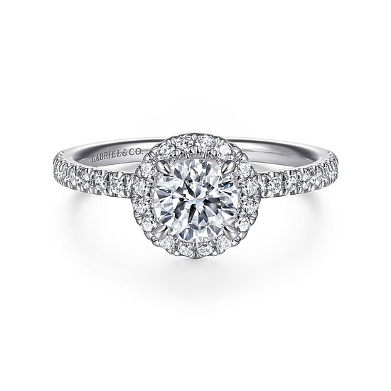 Gabriel - 14K White Gold Round Halo Diamond Engagement Ring