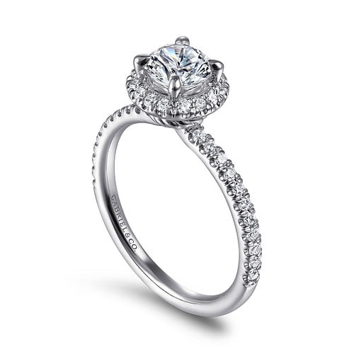 14K White Gold Round Halo Diamond Engagement Ring