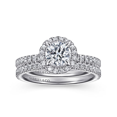 14K White Gold Round Halo Diamond Engagement Ring