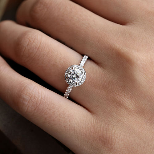 14K White Gold Round Halo Diamond Engagement Ring