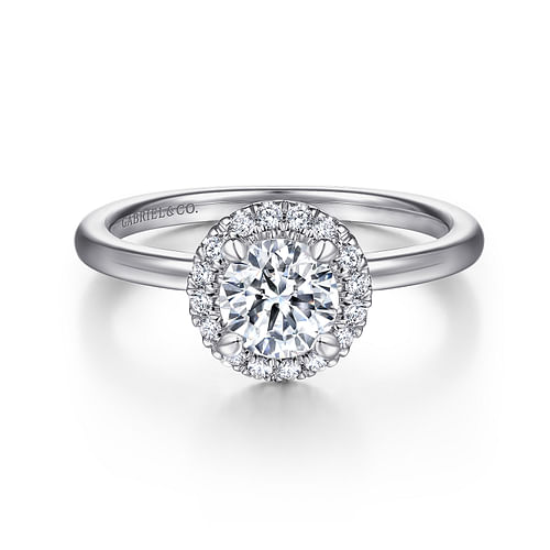 14K White Gold Round Halo Diamond Engagement Ring