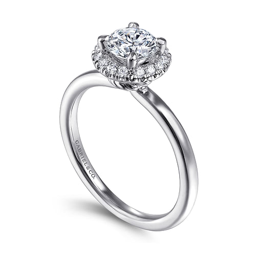 14K White Gold Round Halo Diamond Engagement Ring