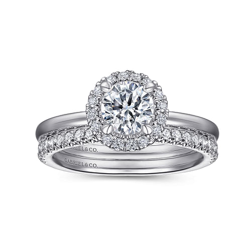 14K White Gold Round Halo Diamond Engagement Ring