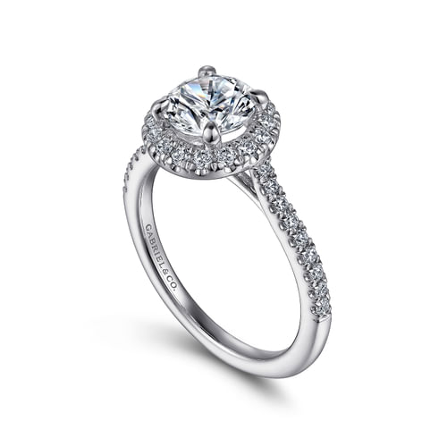 14K White Gold Round Halo Diamond Engagement Ring