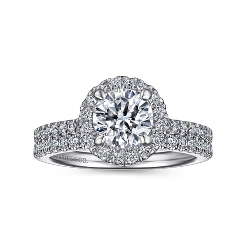 14K White Gold Round Halo Diamond Engagement Ring