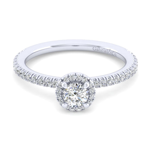 14K White Gold Round Halo Diamond Engagement Ring