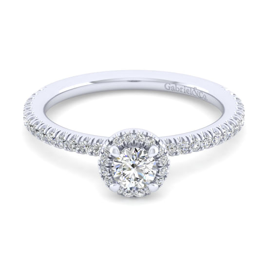 Gabriel - 14K White Gold Round Halo Diamond Engagement Ring