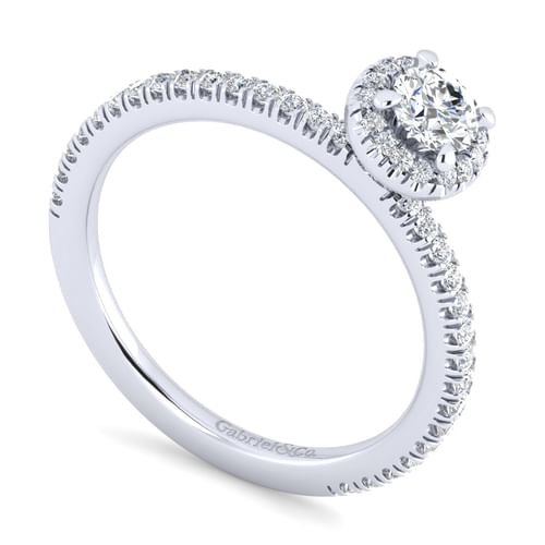 14K White Gold Round Halo Diamond Engagement Ring