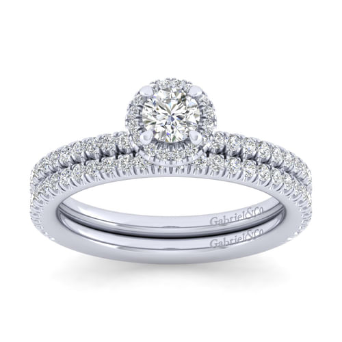 14K White Gold Round Halo Diamond Engagement Ring