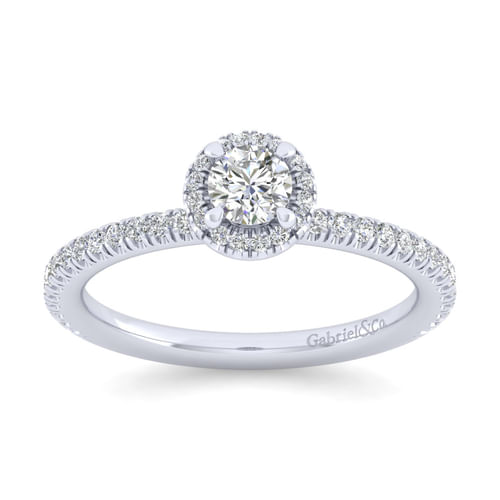 14K White Gold Round Halo Diamond Engagement Ring