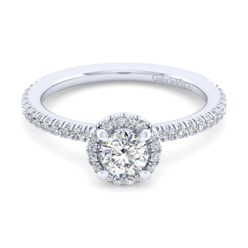 14K White Gold Round Halo Diamond Engagement Ring