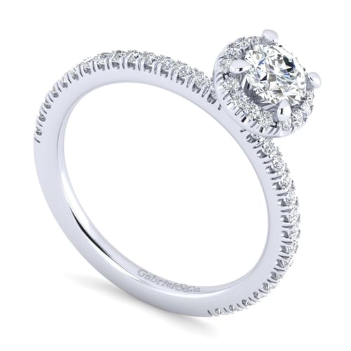 14K White Gold Round Halo Diamond Engagement Ring