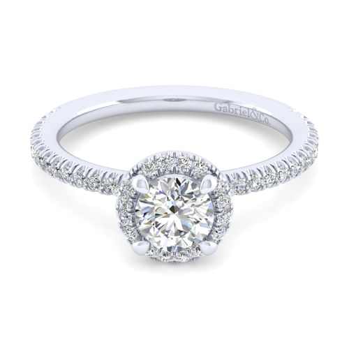 14K White Gold Round Halo Diamond Engagement Ring