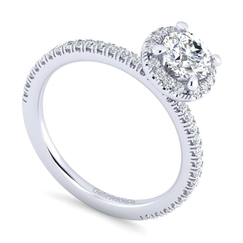 14K White Gold Round Halo Diamond Engagement Ring