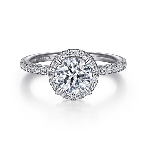 14K White Gold Round Halo Diamond Engagement Ring