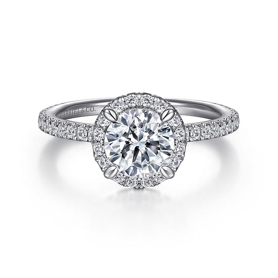 Gabriel - 14K White Gold Round Halo Diamond Engagement Ring