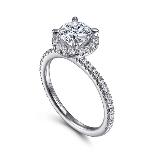 14K White Gold Round Halo Diamond Engagement Ring