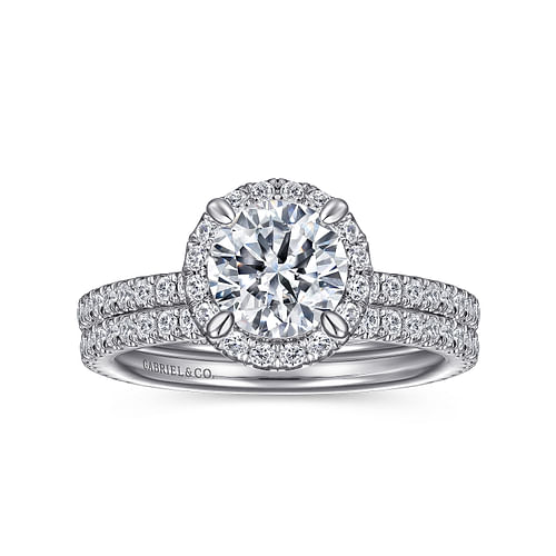 14K White Gold Round Halo Diamond Engagement Ring