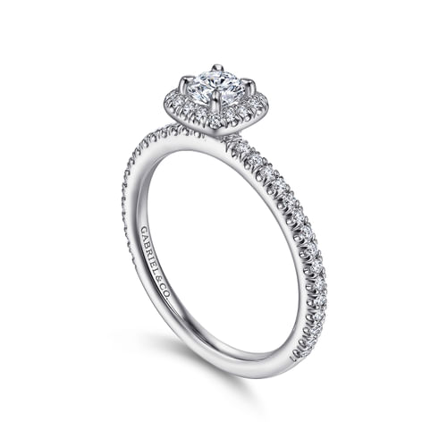 14K White Gold Round Halo Diamond Engagement Ring