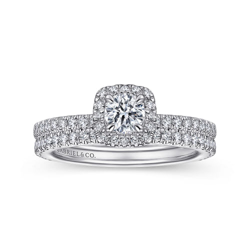 14K White Gold Round Halo Diamond Engagement Ring