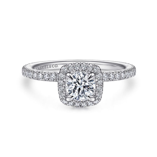 14K White Gold Round Halo Diamond Engagement Ring