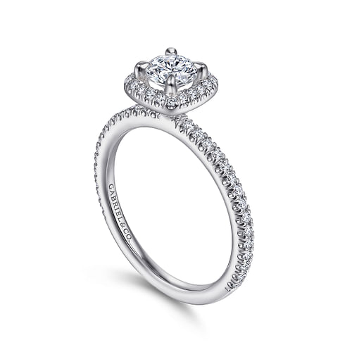 14K White Gold Round Halo Diamond Engagement Ring