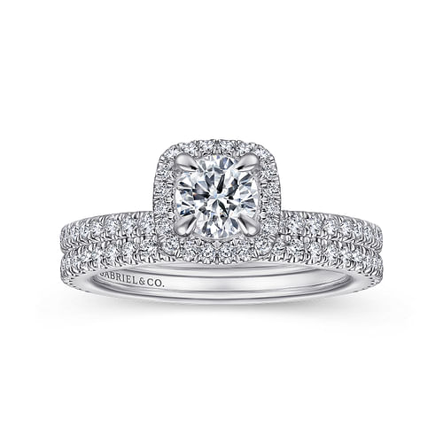 14K White Gold Round Halo Diamond Engagement Ring