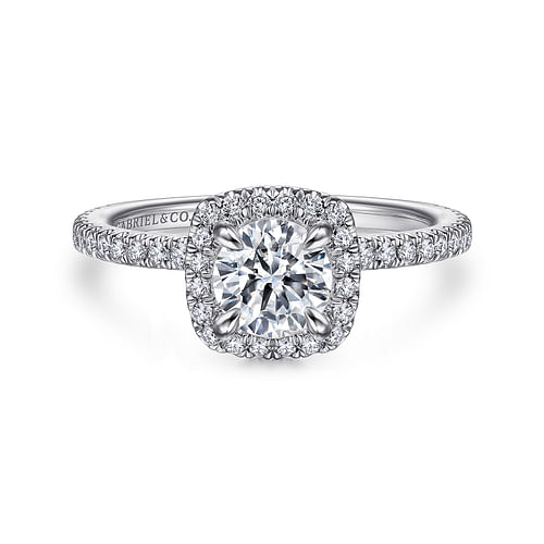 14K White Gold Round Halo Diamond Engagement Ring