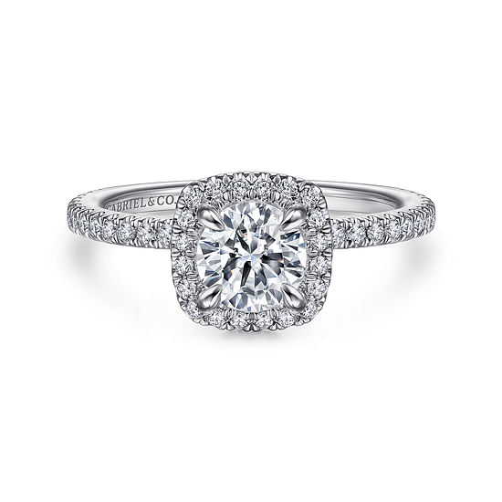 Gabriel - 14K White Gold Round Halo Diamond Engagement Ring