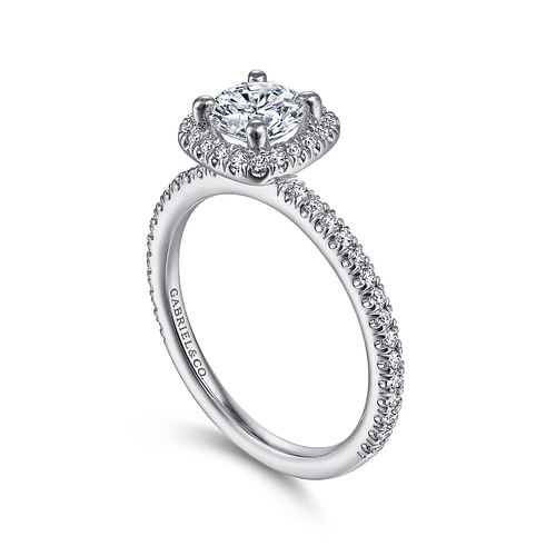 14K White Gold Round Halo Diamond Engagement Ring