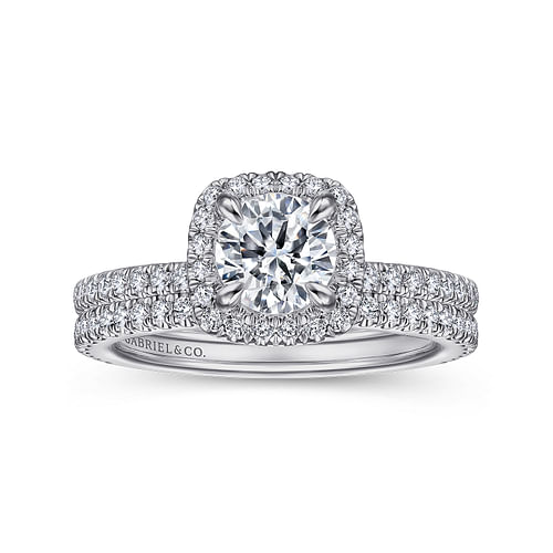 14K White Gold Round Halo Diamond Engagement Ring