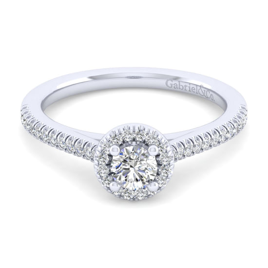 Gabriel - 14K White Gold Round Halo Diamond Engagement Ring