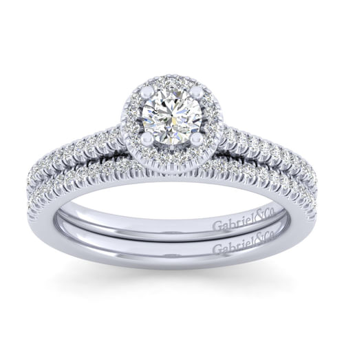 14K White Gold Round Halo Diamond Engagement Ring