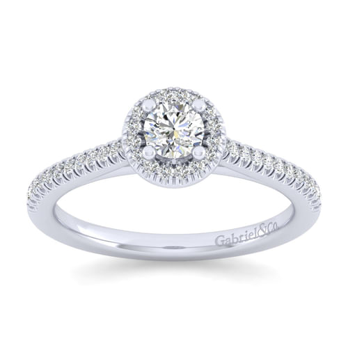 14K White Gold Round Halo Diamond Engagement Ring