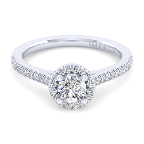 14K White Gold Round Halo Diamond Engagement Ring