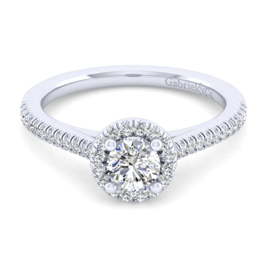 Gabriel - 14K White Gold Round Halo Diamond Engagement Ring