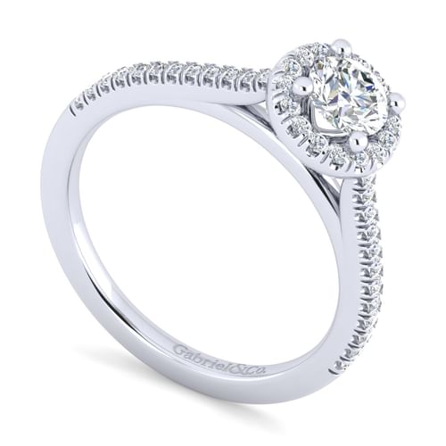14K White Gold Round Halo Diamond Engagement Ring