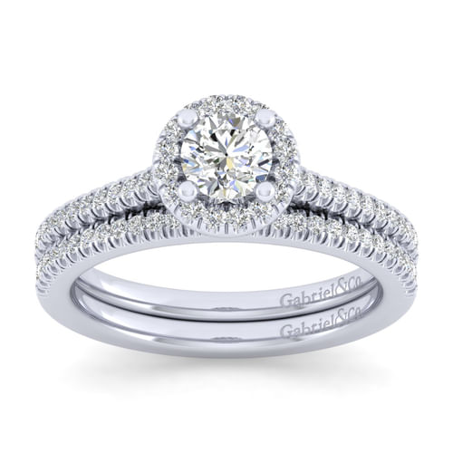 14K White Gold Round Halo Diamond Engagement Ring