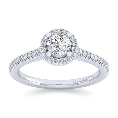14K White Gold Round Halo Diamond Engagement Ring