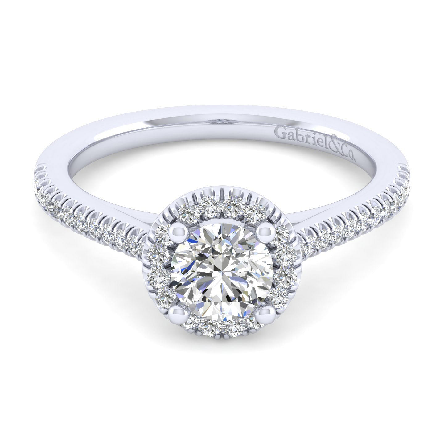 Gabriel - 14K White Gold Round Halo Diamond Engagement Ring