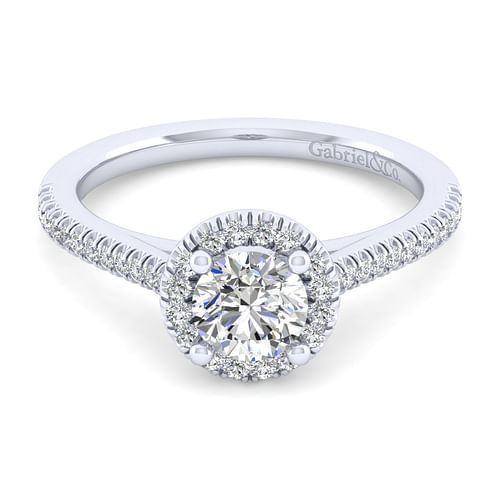 14K White Gold Round Halo Diamond Engagement Ring