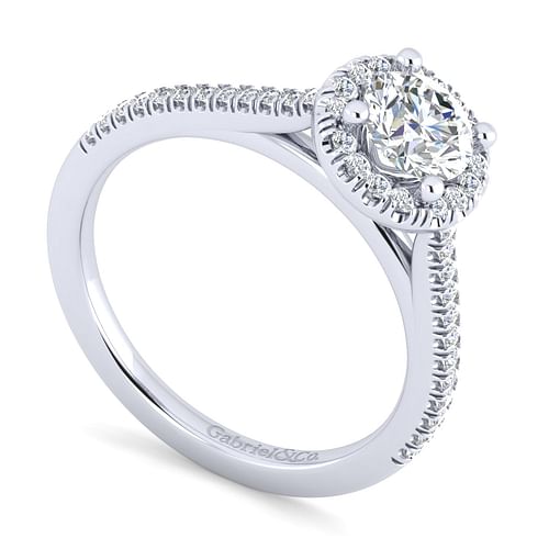 14K White Gold Round Halo Diamond Engagement Ring