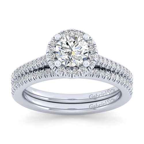 14K White Gold Round Halo Diamond Engagement Ring