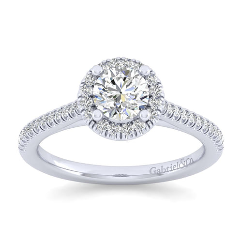 14K White Gold Round Halo Diamond Engagement Ring