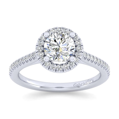 14K White Gold Round Halo Diamond Engagement Ring