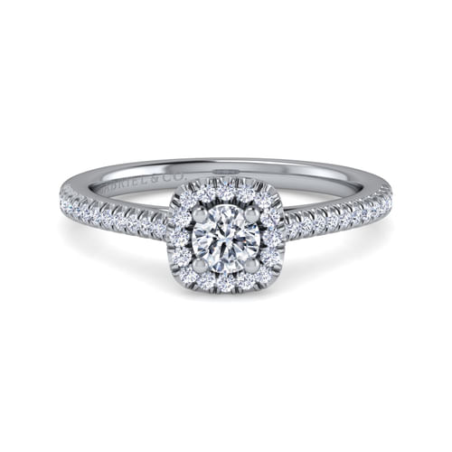 14K White Gold Round Halo Diamond Engagement Ring