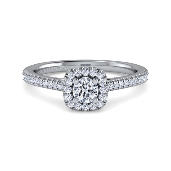 Gabriel - 14K White Gold Round Halo Diamond Engagement Ring