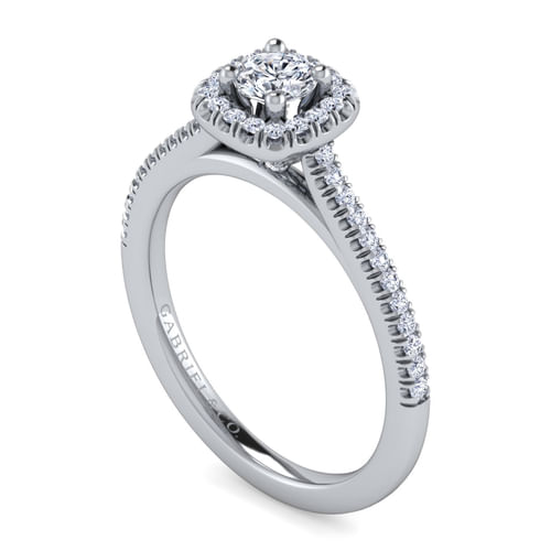 14K White Gold Round Halo Diamond Engagement Ring