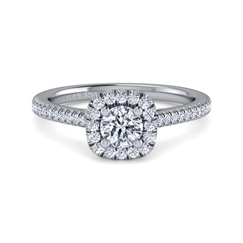 14K White Gold Round Halo Diamond Engagement Ring